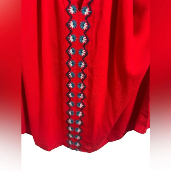 Jodifl Red Embroidered Cold Shoulder Bell Sleeve Blouse Size S - Picture 3 of 4